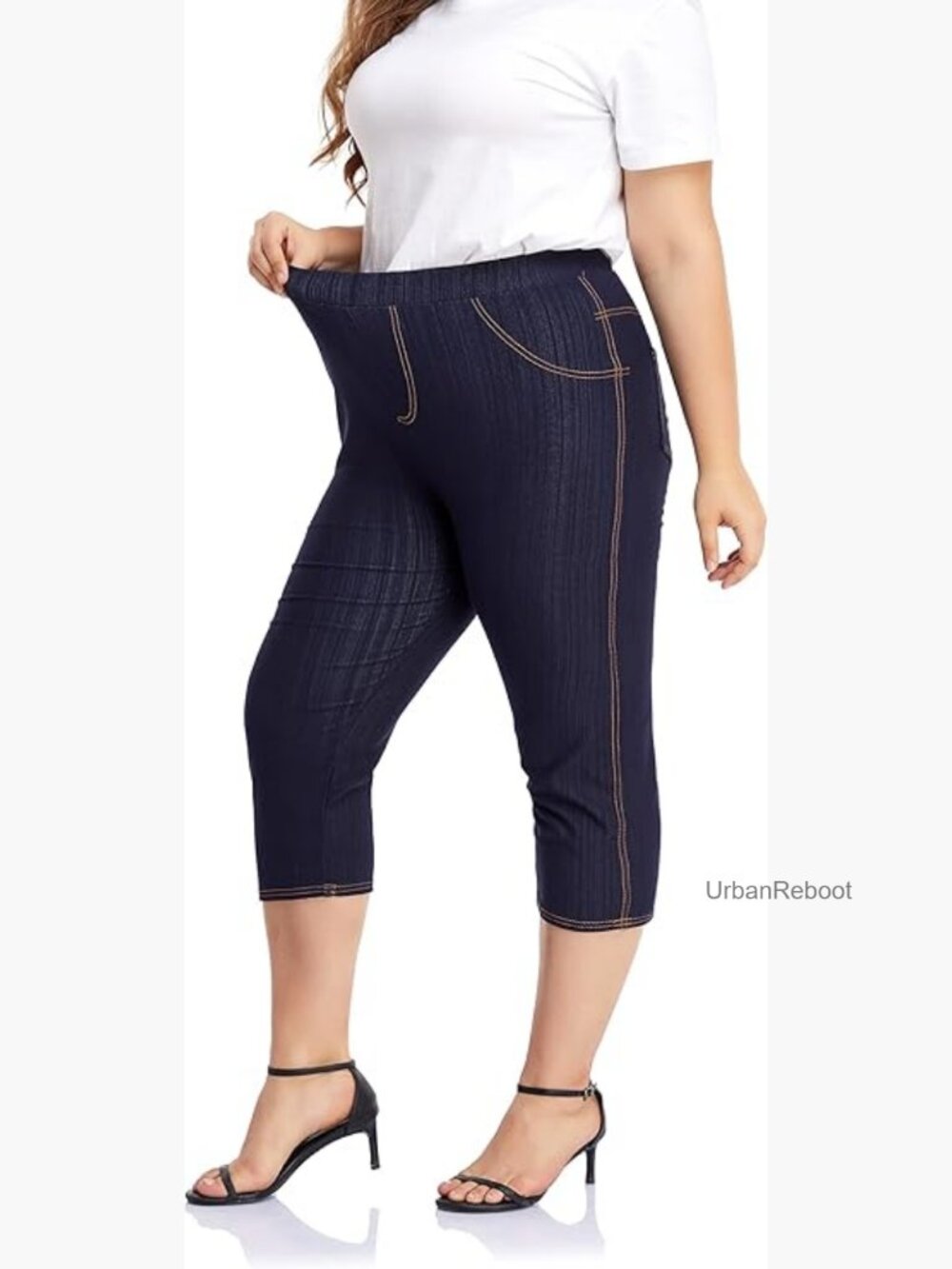 Plus Size Capri Jeggings High Waisted Pull On with Pockets 1X-4X